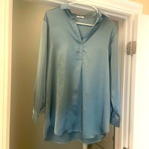 Dusty blue, satin long sleeve Pleione tunic.
